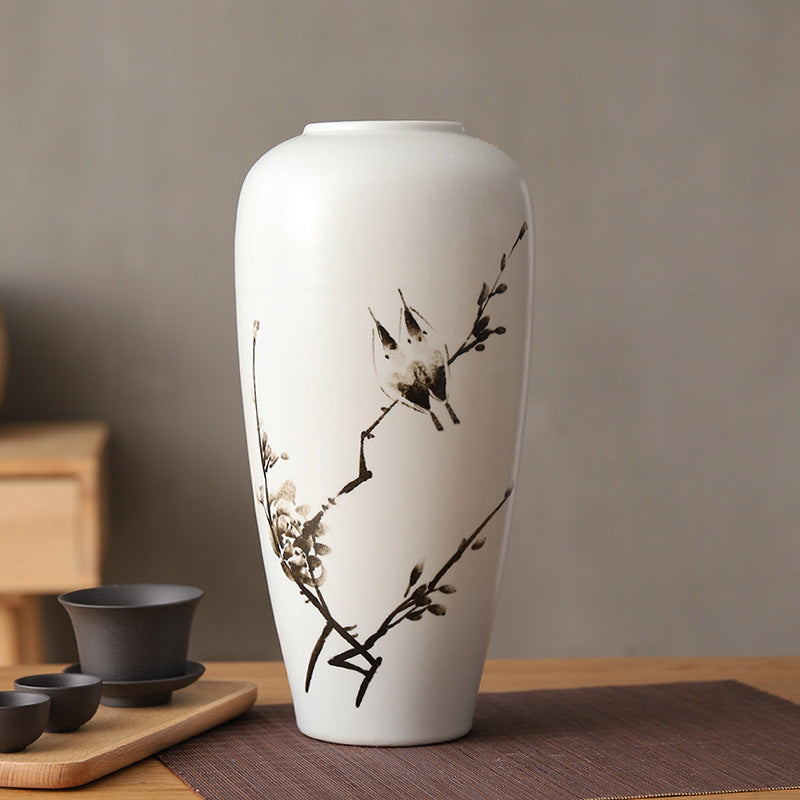 Round Ceramic Japanese-style Vase for Indoor Flower Arrangement