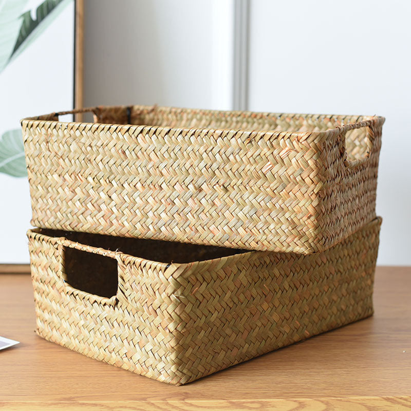 Set of 2 Rectangular Straw Storage Baskets for Interior Organization