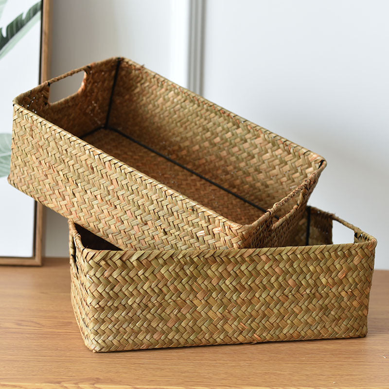 Set of 2 Rectangular Straw Storage Baskets for Interior Organization