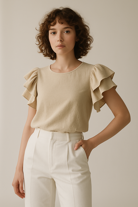 Summer Solid Color Petal Sleeve Top