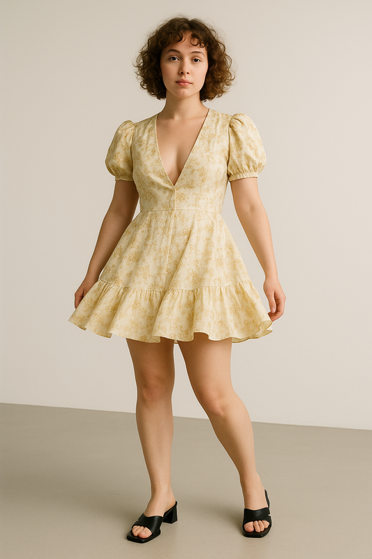 Pleated Floral Women's Dress