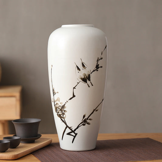 Round Ceramic Japanese-style Vase for Indoor Flower Arrangement