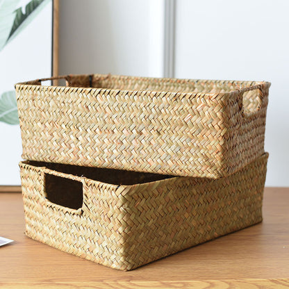 Set of 2 Rectangular Straw Storage Baskets for Interior Organization