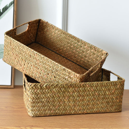 Set of 2 Rectangular Straw Storage Baskets for Interior Organization