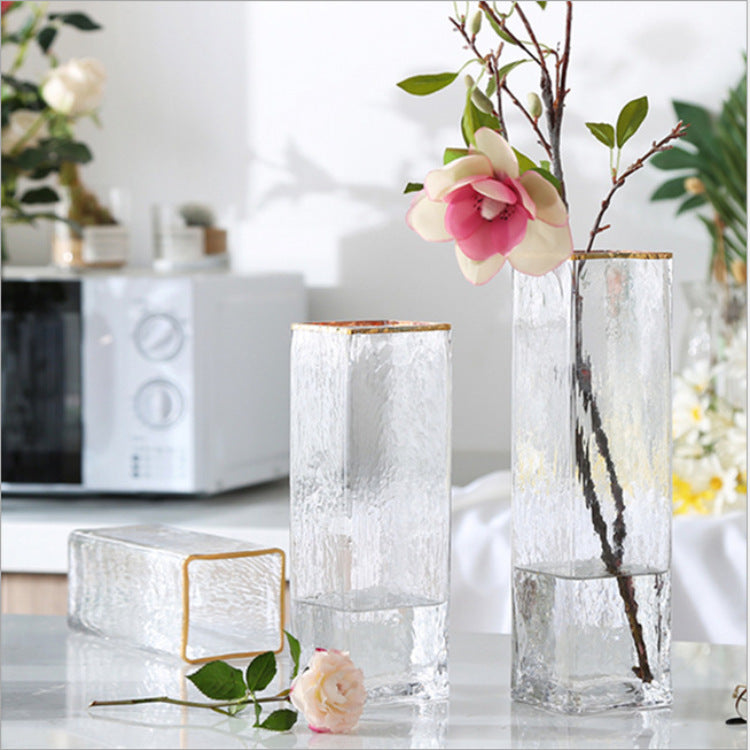 Transparent Glass Vase with Gold Decoration for Interiors