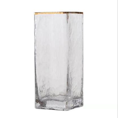 Transparent Glass Vase with Gold Decoration for Interiors