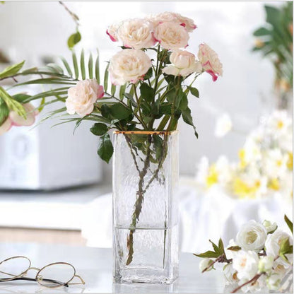 Transparent Glass Vase with Gold Decoration for Interiors