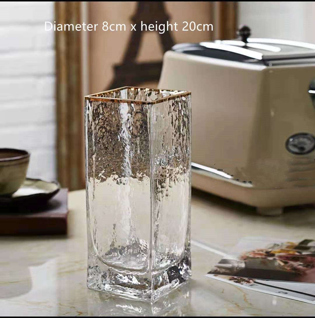 Transparent Glass Vase with Gold Decoration for Interiors
