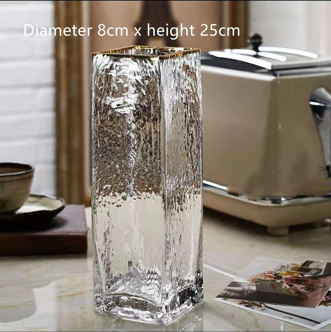 Transparent Glass Vase with Gold Decoration for Interiors