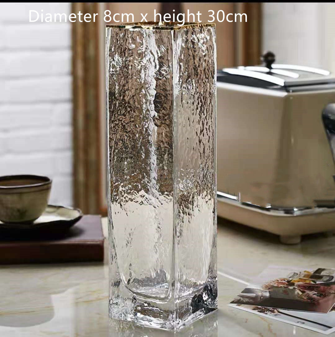 Transparent Glass Vase with Gold Decoration for Interiors