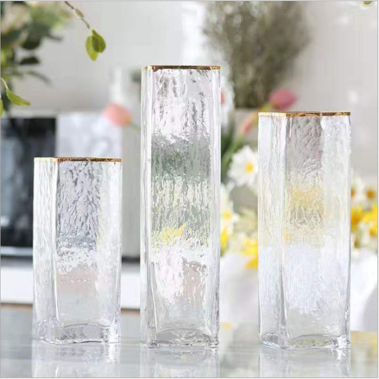 Transparent Glass Vase with Gold Decoration for Interiors