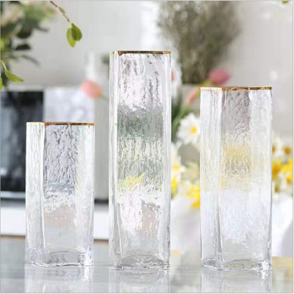 Transparent Glass Vase with Gold Decoration for Interiors